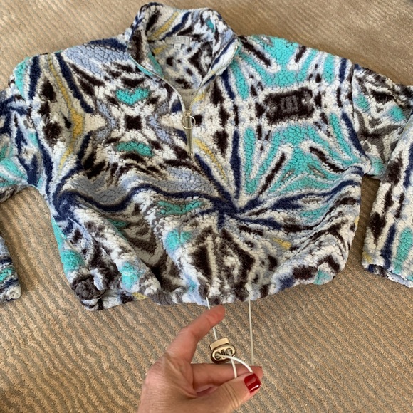 Poof! Crop Cozy Large Sherpa Style Teddy Bear half zip pullover - Picture 1 of 6